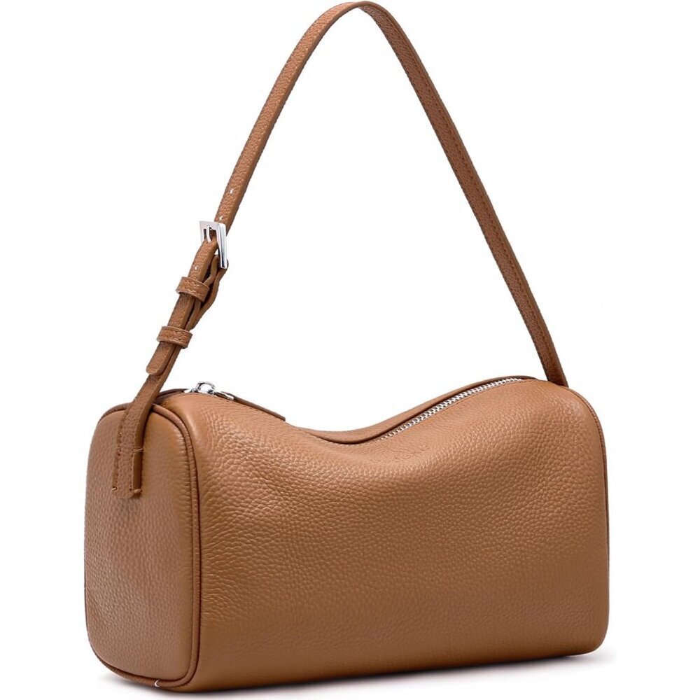 Women Brown Small Barrel Shoulder Hobo Handbag Genuine Leather Crossbody Purses